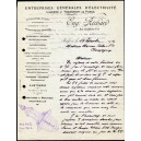 Facture 1912 Eug. Richard &agrave; Belfort Entreprise g&eacute;n&eacute;rales d'&eacute;lectricit&eacute; Lampes